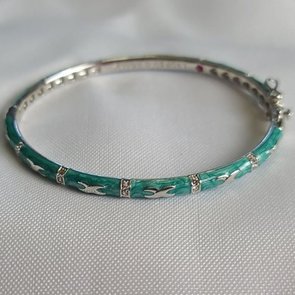 🎀 Lauren G Adams Turquoise Pearlized Enamel Bangle Bracelet – Silvertone 🎀 - Picture 5 of 6